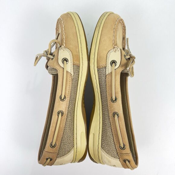 SPERRY TOP-SIDER Women’s 7.5M‎ Angelfish Tan Linen Leather Boat Shoes Coastal - Picture 9 of 12